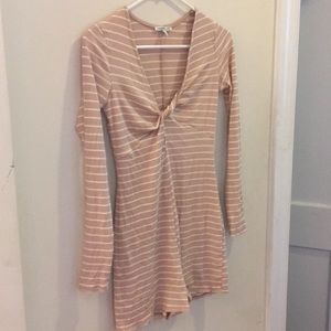 Beige Striped Twist-front Romper